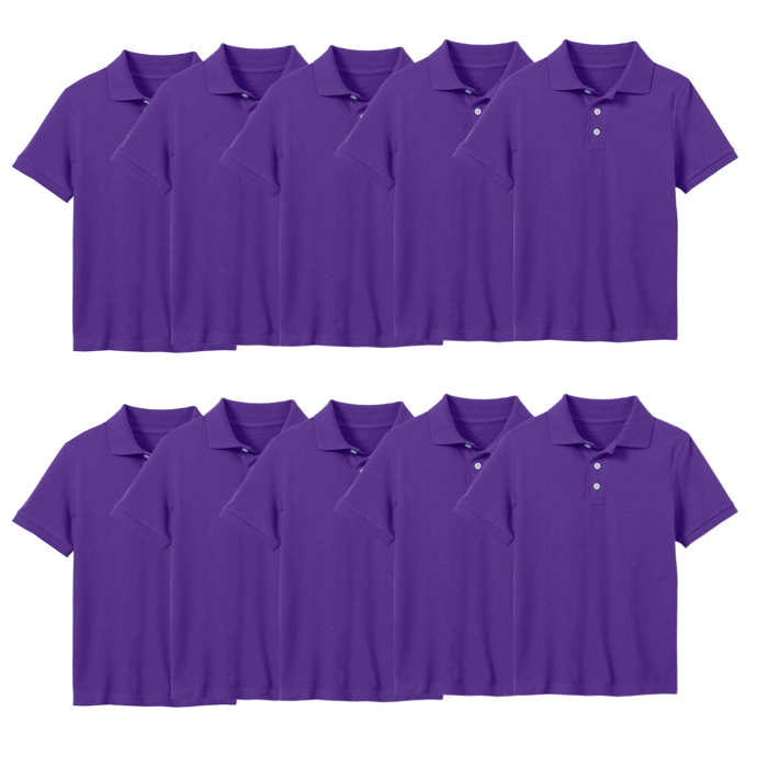 10-Pack School Uniform Tagless Polo Tshirt for Little Boys & Big Boys